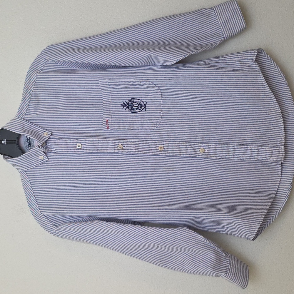 Bon Homme Blue & White Pin Stripes Long Sleeve Cotton Shirt Boys 8-10 S